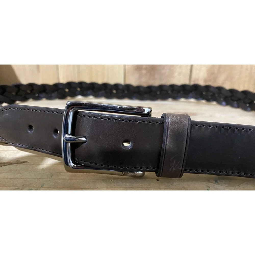 COACH BROWN LEATHER BELT‎ WITH SILVER TONE BUCKET